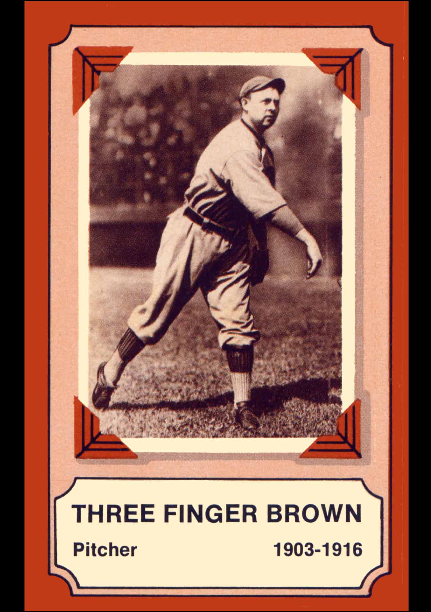 Three Finger Brown, Chicago Cubs, baseball card portrait]
