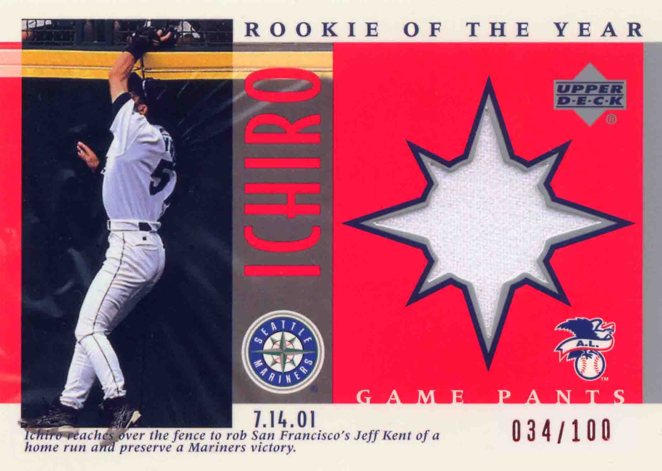 2001 Upper Deck Rookie Update Ichiro Tribute Game Pants