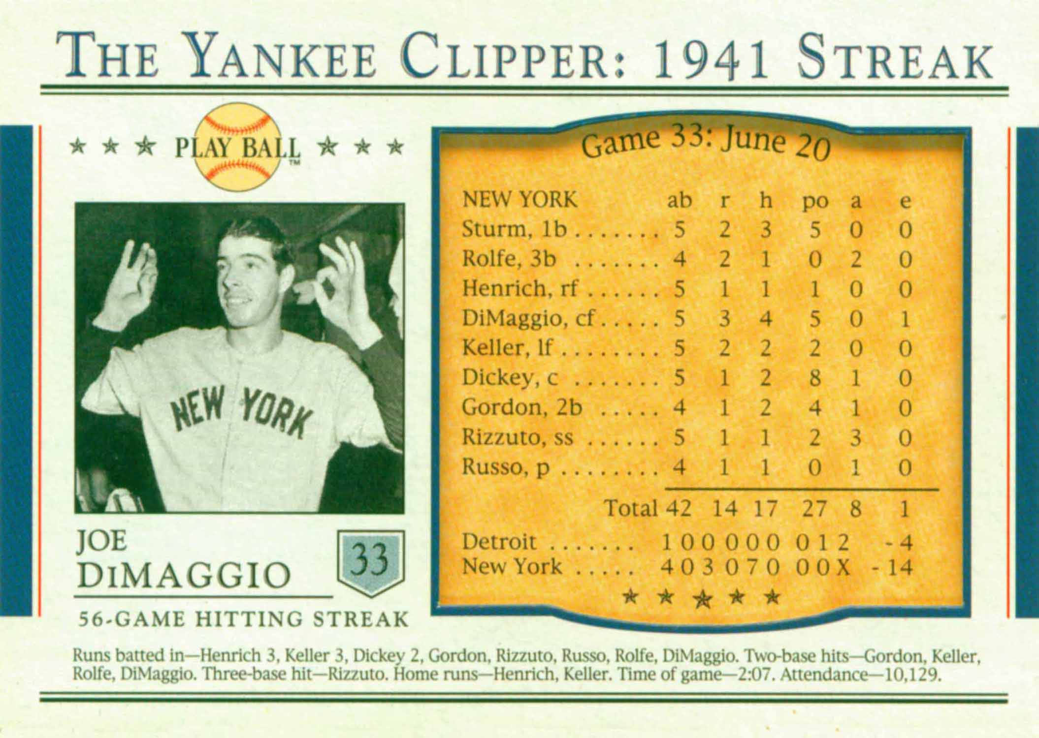 2003 Upper Deck Play Ball Yankee Clipper 1941 Streak
